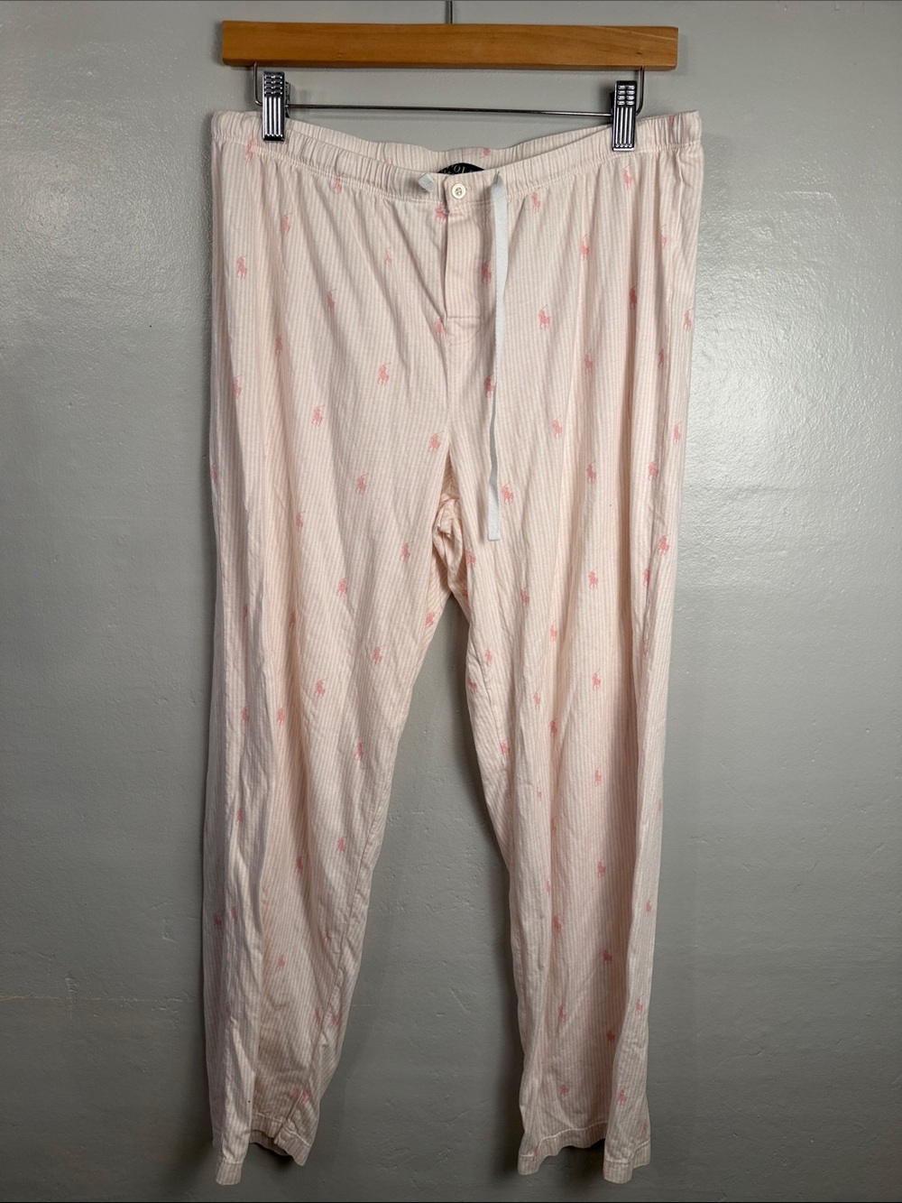 Polo by Ralph Lauren Light Pink Striped Lounge Pants with Pink Pony Motif